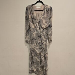 Astr Beige and Black Leaf Print Dress